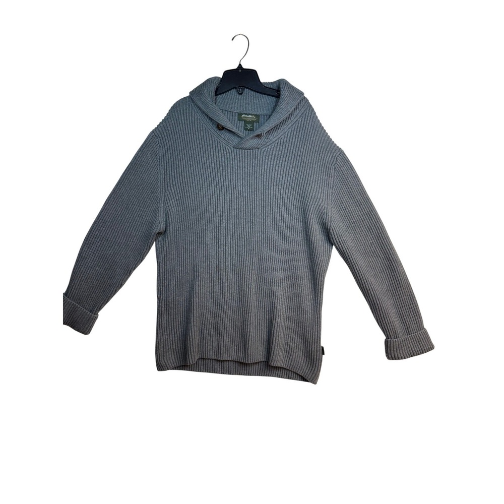 Eddie Bauer Men's Shawl Collar Ribbed Cotton Sweater XL Gray
